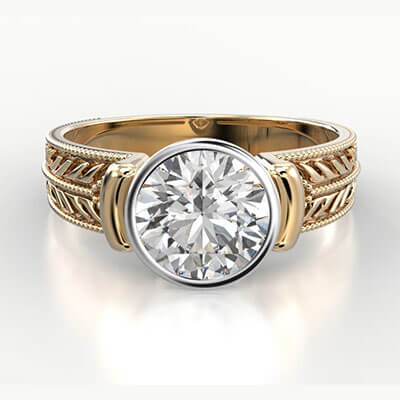 Vintage style Bezel set Gold Engagement Ring