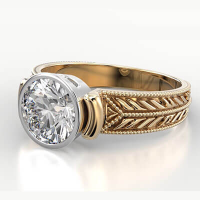Vintage style Bezel set Gold Engagement Ring