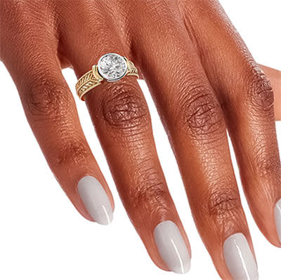 Solid Vintage style Bezel set Engagement Ring