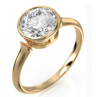 Yellow gold engagement ring.Low Profile Designers Bezel Engagement ring Setting