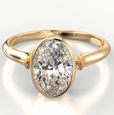 Yellow gold.Low Profile Designers Oval Bezel Engagement ring Setting