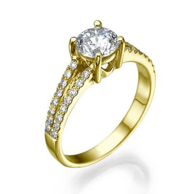 Yellow gold,Split band engagement ring set with 0.21 cvarat natural diamonds G VS2