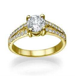 Foto Oro amarillo, anillo de compromiso con banda dividida engastado con diamantes naturales de 0,21 cvarat G VS2 de