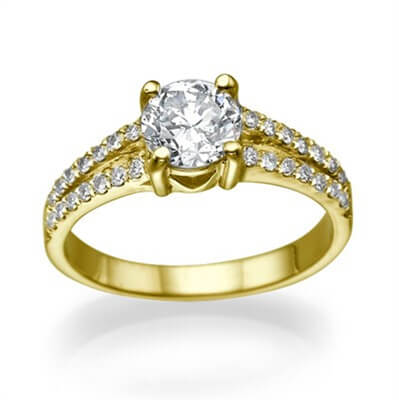Oro amarillo, anillo de compromiso con banda dividida engastado con diamantes naturales de 0,21 cvarat G VS2