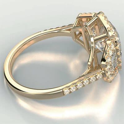Yellow Gold Halo and Trapezoids engagement ring settigs