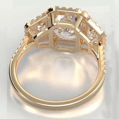 Yellow Gold Halo and Trapezoids engagement ring settigs