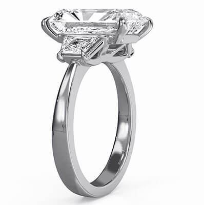 Trapezoids sides engagement ring setting for Radiants or Emeralds