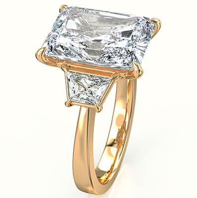 Trapezoids sides Yellow Gold  Engagement Ring setting for Radiants or Emeralds