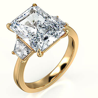 Trapezoids sides Yellow Gold  Engagement Ring setting for Radiants or Emeralds