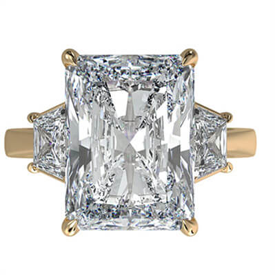 Trapezoids sides Yellow Gold  Engagement Ring setting for Radiants or Emeralds