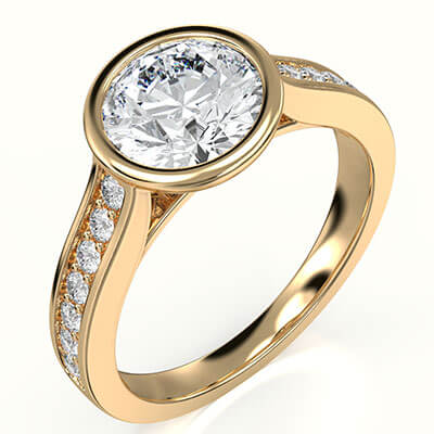 yellow Gold Low or Standard Profile Bezel Engagement ring setting