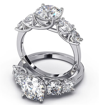 Engaste de anillo de compromiso Trellis, engastado con 4 diamantes naturales laterales, total 1,30 quilates F SI1 Talla muy buena