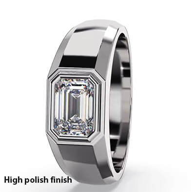 Solid mens engagement ring set with 2.50 Carat Emerald Lab Diamond Ideal Cut, E VVS2