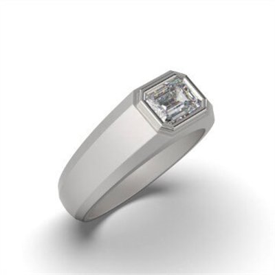 Solid mens engagement ring set with 2.50 Carat Emerald Lab Diamond Ideal Cut, E VVS2