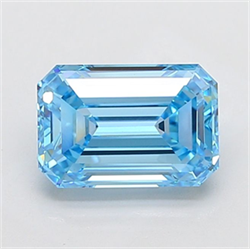 Picture of Lab Grown Diamond 3.54 Carats, Emerald with  Cut, Fancy Vivid Blue Color, VVS2 Clarity and Certified by IGI