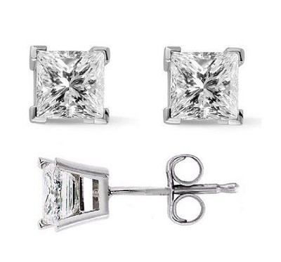 3 CTW Princess diamond stud earrings E VVS2