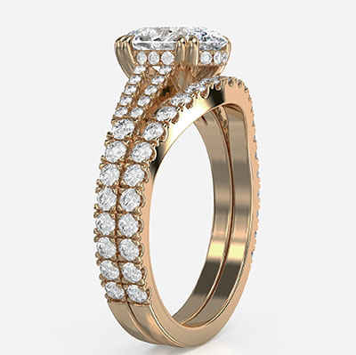 Split band hidden halo bridal set setting with 0.88 carat side diamonds