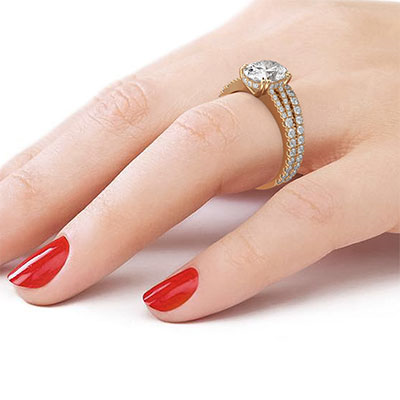 Split band hidden halo bridal set setting with 0.88 carat side diamonds