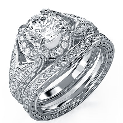 Exquisito conjunto nupcial vintage masivo con diamante flotante