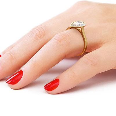 Delicate Low Profile bezel engagement ring for Pear shapes-Alicia
