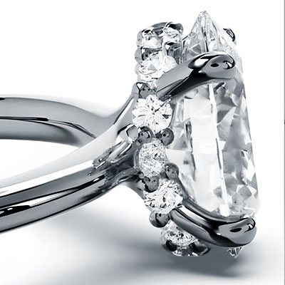 Low Profile, Hidden Halo Oval Engagement Ring Setting