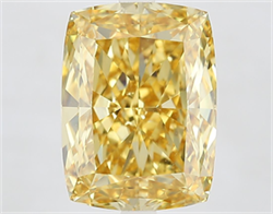 Picture of Lab Grown Diamond 7.10 Carats, CUSHION MODIFIED with  Cut, Fancy Vivid Yellow Color, VVS2 Clarity and Certified by IGI