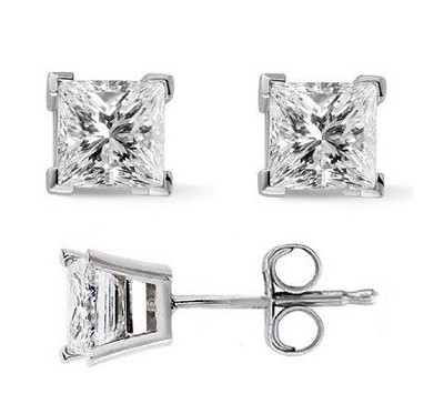 4 carat total, Princess Lab Diamond stud earrings E VVS2 