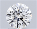 Lab Grown Diamond 1.09 Carats, Round with Ideal Cut, G Color, VVS2 Clarity and Certified by IGI