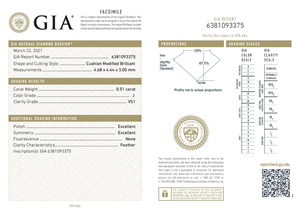 Picture of Natural Diamond 0.51 Carats, Cushion with  Cut, J Color, VS1 Clarity and Certified by GIA