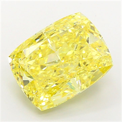 Picture of Lab Grown Diamond 7.07 Carats, CUSHION MODIFIED with  Cut, Fancy Vivid Yellow Color, VS1 Clarity and Certified by IGI