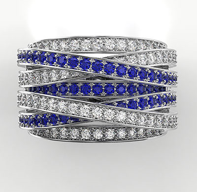 Anillo de aniversario o cóctel de 1,94 quilates con diamantes y zafiros