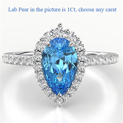 Preset with 1 carat Lab Vivid blue Pear engagement ring
