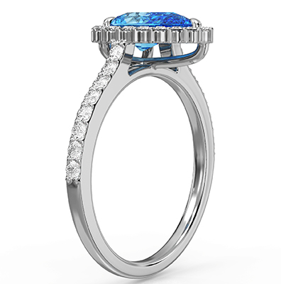 Preset with 1 carat Lab Vivid blue Pear engagement ring