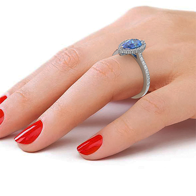 Preset with 1 carat Lab Vivid blue Pear engagement ring