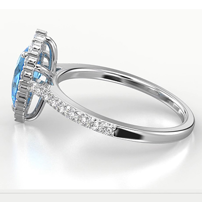 Preset with 1 carat Lab Vivid blue Pear engagement ring