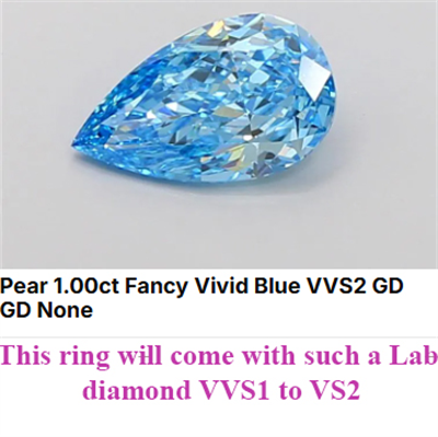 Preset with 1 carat Lab Vivid blue Pear engagement ring