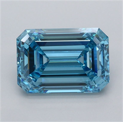 Picture of Lab Grown Diamond 2.06 Carats, Emerald with  Cut, Fancy Vivid Blue Color, VVS2 Clarity and Certified by IGI