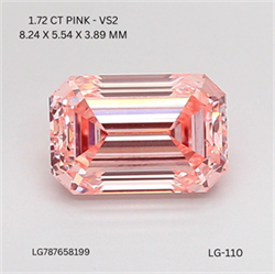 Picture of Lab Grown Diamond 1.72 Carats, Emerald with  Cut, Fancy Intense Pink Color, VS2 Clarity and Certified by IGI