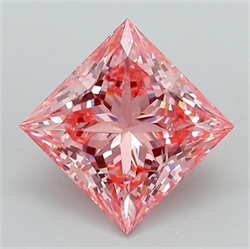Picture of Lab Grown Diamond 3.09 Carats, Princess with  Cut, Fancy Vivid Pink Color, VS1 Clarity and Certified by IGI
