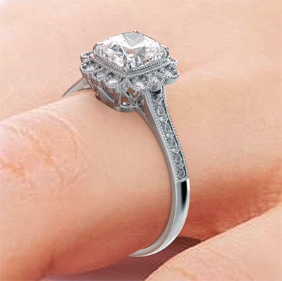 Vintage style Art Deco engagement ring