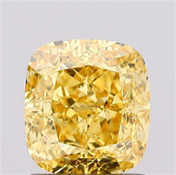 Picture of Lab Grown Diamond 1.34 Carats, CUSHION MODIFIED with  Cut, Fancy Vivid Yellow Color, VS2 Clarity and Certified by IGI