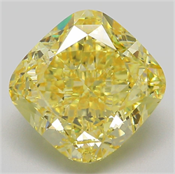 Picture of Lab Grown Diamond 6.10 Carats, CUSHION MODIFIED with  Cut, Fancy Intense Yellow Color, VS1 Clarity and Certified by IGI