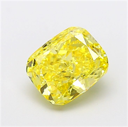 Picture of Lab Grown Diamond 3.30 Carats, CUSHION MODIFIED with  Cut, Fancy Vivid Yellow Color, VS2 Clarity and Certified by IGI
