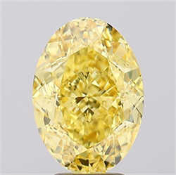 Picture of Lab Grown Diamond 5.04 Carats, Oval with  Cut, Fancy Vivid Yellow Color, VVS2 Clarity and Certified by IGI