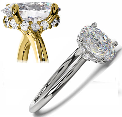 Low Profile, Hidden Halo Oval Engagement Ring Setting