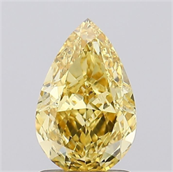 Picture of Lab Grown Diamond 1.52 Carats, Pear with  Cut, Fancy Intense Yellow Color, VVS2 Clarity and Certified by IGI