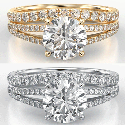 Split band hidden halo bridal set setting with 0.88 carat side diamonds G VS Very-Good Cut