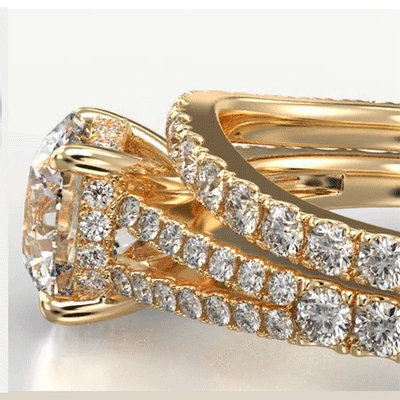 Split band hidden halo bridal set setting with 0.88 carat side diamonds G VS Very-Good Cut
