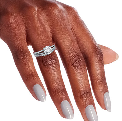 Split band hidden halo bridal set setting with 0.88 carat side diamonds G VS Very-Good Cut