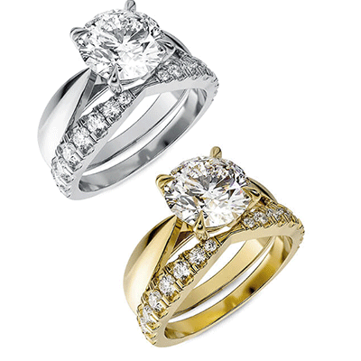 Bridal set solitaire ring, wedding with side diamonds.6 mm